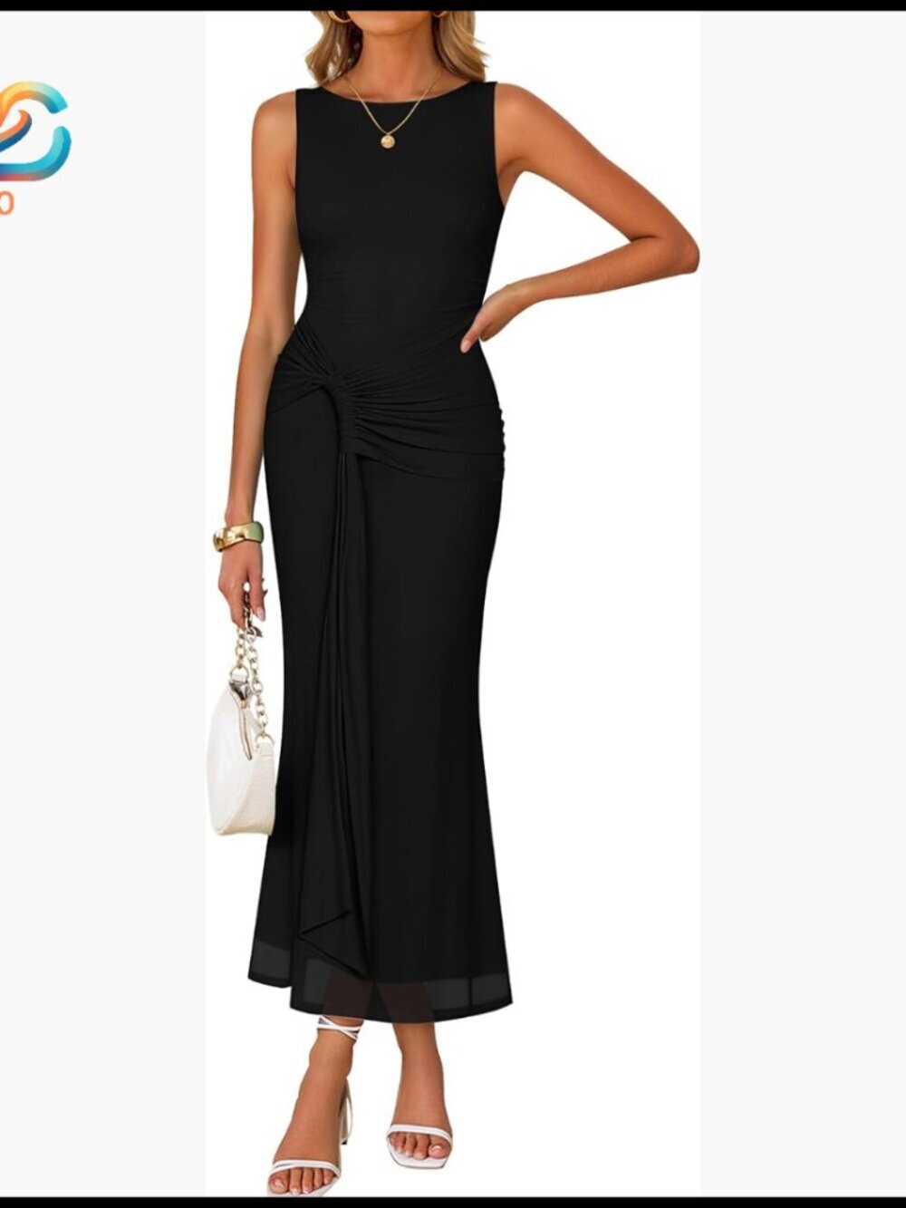 Sleeveless Bodycon Maxi Dress with Adjustable Ruched Waist Belt